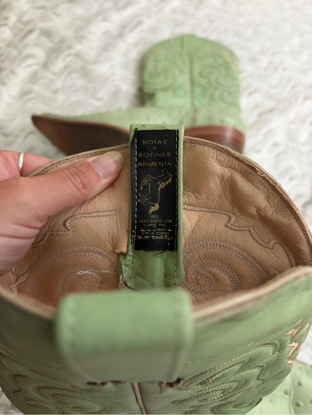 Armenta Pistachio Green Embossed Ostrich-Texture Western Boots - Picture 6 of 8